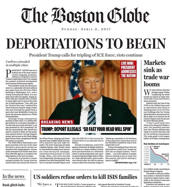 Boston Globe fake news page.